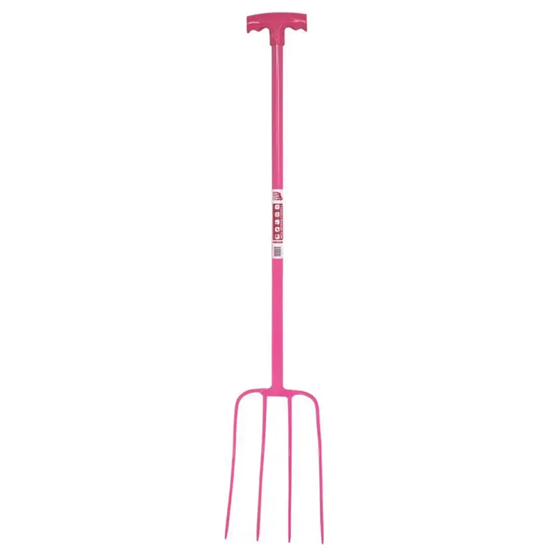 Faulks and Cox Red Gorilla Tubular 4 Prong T-Grip Manure Fork in Pink
